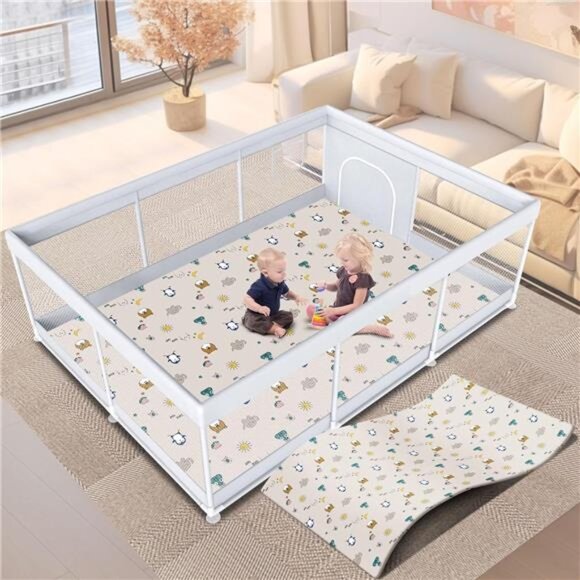 Baby Playpen with Mat 74" x 50" Large Play Yard Playpen for Babies and Toddlers - Picture 1 of 8